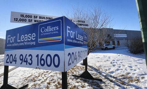 The for lease sign outside the Guardian Building Products on Mountain Ave. Murray McNeill story. Wayne Glowacki/Winnipeg Free Press Jan. 23 2015