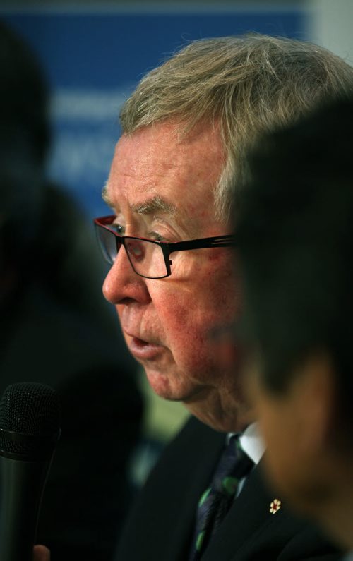 Joe Clark appeared at the News Cafe Friday at a forum hosted by Shannon Sampert.  January 23, 2015 - (Phil Hossack / Winnipeg Free Press)