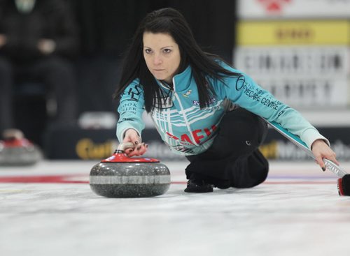Sports, Curling. Kerri Einarson directs throws her rock while playing against Janet Harvey Friday night at the Winkler Arena during the Scotties Tournament of Hearts. Jan 23, 2015 Ruth Bonneville / Winnipeg Free Press