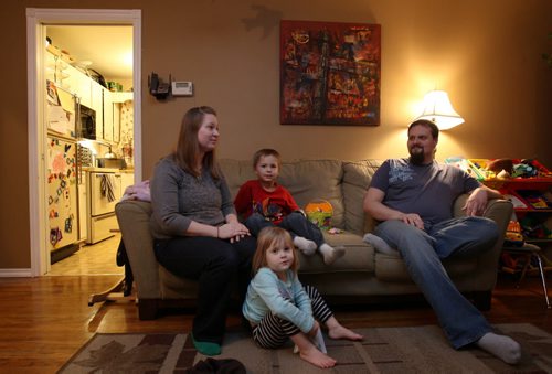 Jennifer Regier, her husband Jason and their kids Katherine, 3yrs, and Kiefer, 5 Yrs share their journey through the daycare experience-See Mary Agnes Welch daycare feature- Jan 23, 2015   (JOE BRYKSA / WINNIPEG FREE PRESS)