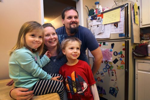 Jennifer Regier, her husband Jason and their kids Katherine, 3yrs, and Kiefer, 5 Yrs share their journey through the daycare experience-See Mary Agnes Welch daycare feature- Jan 23, 2015   (JOE BRYKSA / WINNIPEG FREE PRESS)