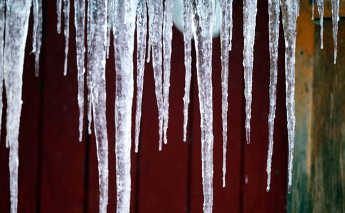 LOCAL STANDUP WEATHER. Icicles form on the roof of a cottage near Grand Beach area. Temperatures reached -9c today. BORIS MINKEVICH / WINNIPEG FREE PRESS  Jan. 24, 2015