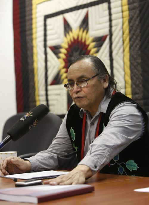 Southern Chiefs' Grand Chief Terrance Nelson responds to implementation report for the legacy of Phoenix Sinclair at a news conference Tuesday. Alex Paul story Wayne Glowacki/Winnipeg Free Press Jan. 27 2015