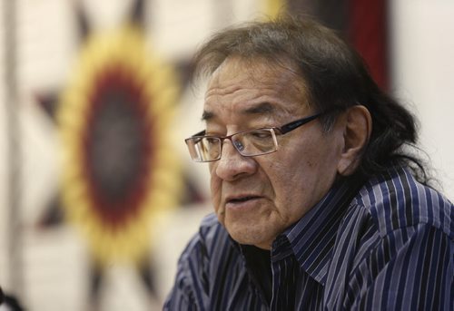 Dennis White Bird, advisor for the Assembly of Manitoba Chiefs responds to implementation report for the legacy of Phoenix Sinclair at a news conference Tuesday. Alex Paul story Wayne Glowacki/Winnipeg Free Press Jan. 27 2015