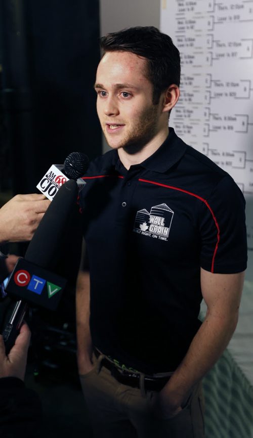 Connor Njegovan, the Lead on Team Stoughton speaks to media after the five seeds in the 2015 Safeway Championship Feb.4-8 at the Keystone Centre in Brandon were revealed at a news conference Wednesday. Paul Wiecek story Wayne Glowacki/Winnipeg Free Press Jan. 28 2015