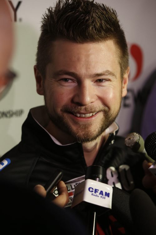 Skip Mike McEwen speaks to media after the five seeds in the 2015 Safeway Championship Feb.4-8 at the Keystone Centre in Brandon were revealed at a news conference Wednesday. Paul Wiecek story Wayne Glowacki/Winnipeg Free Press Jan. 28 2015
