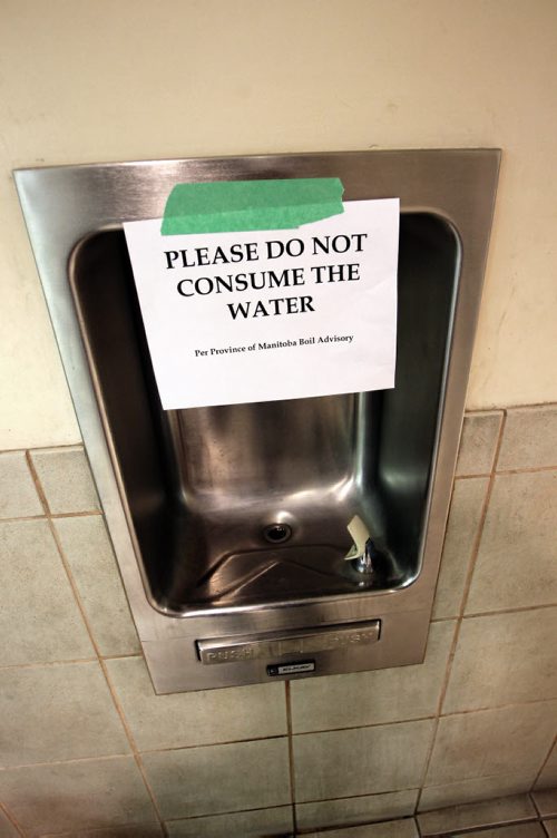 A sign advises against drinking the water at the fountain by the food court in City Place.    150128 January 28, 2015 Mike Deal / Winnipeg Free Press