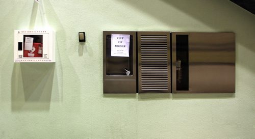 A sign advises against drinking the water at the fountain on the main floor of the Convention Centre. 150128 January 28, 2015 Mike Deal / Winnipeg Free Press