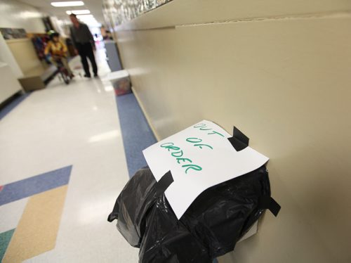 Victory School has a "out of order" sign and black garbage bag covering thier  water fountains due to the boil water advisory by the City of Wpg.  See story.   Jan 28, 2015 Ruth Bonneville / Winnipeg Free Press
