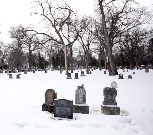 Headstones old and new, line the drive through Elmwood Cemetery. See Kevin Rolason's story. January 30, 2015 - (Phil Hossack / Winnipeg Free Press)