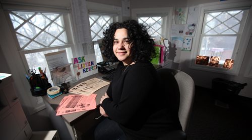 Vycki Atallah of Teen Talk poses in her Broadway Ave office. Sex ed is a hot-button issue, but consent needs to be part of the conversation. Its the first line of defense in preventing sexual assault. Vicki (the photo subject) works for Teen Talk, who does workshops on consent in schools around the province. See Jen Zoratti's story. January 30, 2015 - (Phil Hossack / Winnipeg Free Press)