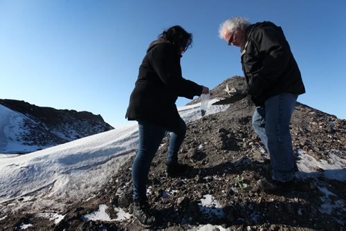 Lenn Samborski, owner of Samborski Environmental Limited which has been in business for 90 years, takes samples of his compost with his daughter Laura to prove it is environmentally friendly.  On Tuesday the Manitoba Government  told him they were going to take over his business due to claims of environmental concerns.   See story.   Feb 03, 2015 Ruth Bonneville / Winnipeg Free Press
