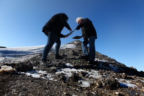 Lenn Samborski, owner of Samborski Environmental Limited which has been in business for 90 years takes samples of his compost with his daughter Laura to prove it is environmentally friendly.  On Tuesday the Manitoba Government  told him they were going to take over his business due to claims of environmental concerns.   See story.   Feb 03, , 2015 Ruth Bonneville / Winnipeg Free Press