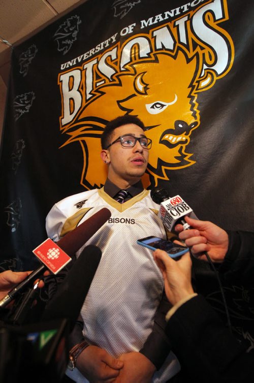 LOCAL - Bison football recruits. Jamel Lyles came from BC to sign onto the squad. BORIS MINKEVICH / WINNIPEG FREE PRESS  FEB. 3, 2015