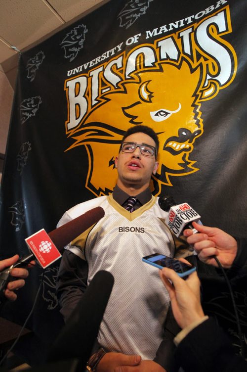 LOCAL - Bison football recruits. Jamel Lyles came from BC to sign onto the squad. BORIS MINKEVICH / WINNIPEG FREE PRESS  FEB. 3, 2015