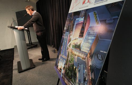 Mark Chipman - Executive Chairman of the Board of TrueNorth Sports & Entertainment Limited comments on his firms involvement in a proposed development called TrueNorth Square adjacent to the MTS Centre- -See Bartley Kives Story- Feb 04, 2015   (JOE BRYKSA / WINNIPEG FREE PRESS)