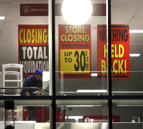 The giant Target store at Polo Park is tidied up prior to opening for the start of the liquidation sale Thursday.    Wayne Glowacki/Winnipeg Free Press Feb.5  2015