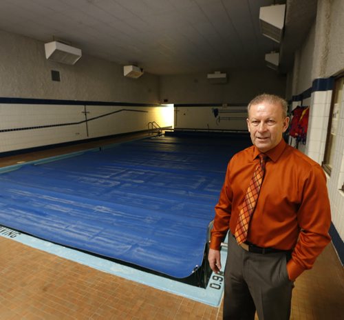 Andy Zarrillo, Principal of Bernie Wolfe Community School in the attached city-run indoor pool. This pool is part of the proposed recreation cuts in the 2015 operating budget.  Adam Wazny story  Wayne Glowacki/Winnipeg Free Press Feb.5  2015
