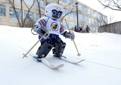 LOCAL - Jennifer, the first hockey-playing robot, was built at the University of Manitoba and featured on science TV shows. Now, shes taken to the slopes, although shes not ready for the black diamond runs. But maybe the bunny hill. Photo taken in behind the U of M Engeneering faculty. BORIS MINKEVICH / WINNIPEG FREE PRESS  FEB. 5, 2015