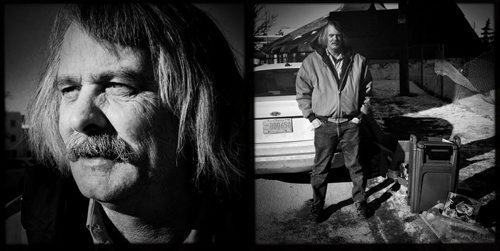 For over eight years Ron Eldridge and his wife Marsha have been trying to help out the downtrodden and homeless, especially during the winter months. They hand out hot chocolate, doughnuts, and clothing every weekend. The images in this diptych where shot with a dslr camera but edited on an iPhone using the apps Oggl and Diptic.   150205 February 05, 2015 Mike Deal / Winnipeg Free Press