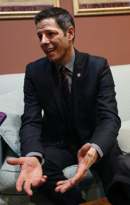 Winnipeg Mayor Brian Bowman is interviewed at City Hall Friday. Geoff Kirbyson story. Wayne Glowacki/Winnipeg Free Press Feb.6  2015