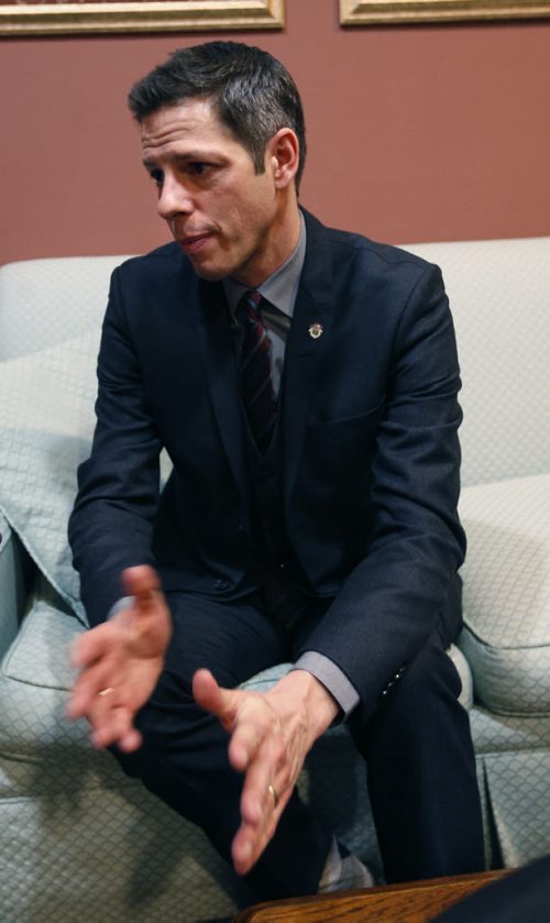 Winnipeg Mayor Brian Bowman is interviewed at City Hall Friday. Geoff Kirbyson story. Wayne Glowacki/Winnipeg Free Press Feb.6  2015