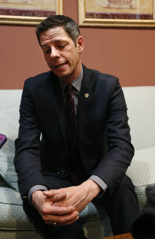 Winnipeg Mayor Brian Bowman is interviewed at City Hall Friday. Geoff Kirbyson story. Wayne Glowacki/Winnipeg Free Press Feb.6  2015