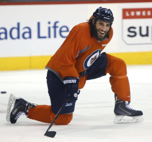 Winnipeg Jets #22 Chris Thorburn at the team's  practice in the MTS Centre Monday in preparation for Tuesday night's game against the Minnesota Wild. Ed Tait/Time Campbell stories Wayne Glowacki/Winnipeg Free Press Feb.9  2015