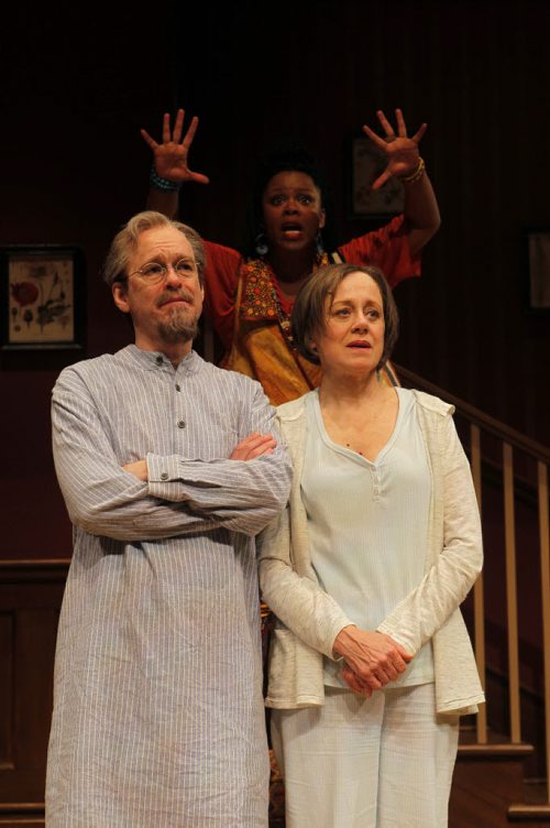 ENT - VANYA and SONYA and MASHA and SPIKE by Christopher Durang. The play is at the Royal MTC Mainstage from Feb. 12 to March 7. Front left bottom, Steven Sutcliffe as Vanya, centre top, Audrey Dwyer as Cassandra, and right bottom, Fiona Reid as Sonya. BORIS MINKEVICH / WINNIPEG FREE PRESS  FEB. 10, 2015