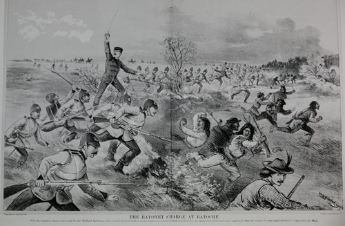 Illustration of the bayonet charge at the battle of Batoche, Saskatchen during in 1885 North West Rebellion. Archives of Manitoba, NW Rebellion 98