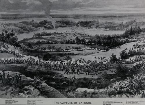A copy of a lithograph of the capture of Batoche, and the defeat of Metis forces in the North West Rebellion 1885.