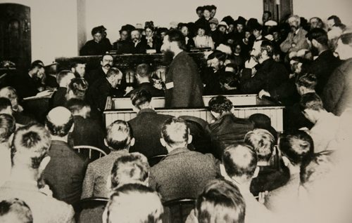 Trial of Louis Riel in 1885 Regina, Saskatchewan. Courtesy Glenbow Archives