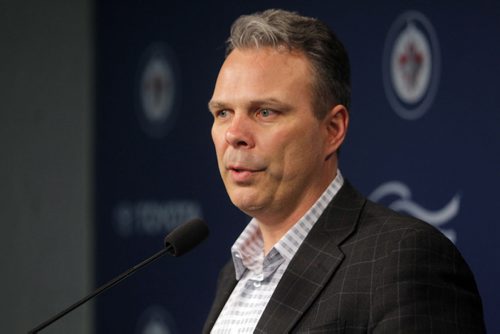 SPORTS - Winnipeg general manager Kevin Cheveldayoff spoke at a noon-hour press conference at the MTS Centre, just hours before the club heads to Nashville for a game Thursday against the Predators. BORIS MINKEVICH / WINNIPEG FREE PRESS  FEB. 11, 2015