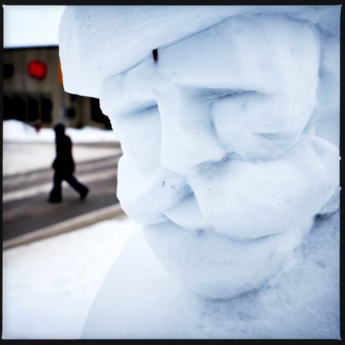 Local artists have recently finished the snow sculptures that are located around the city for the Festival du Voyageur. This is part of the sculpture located at the Provencher Blvd at St. Joseph Street intersection. 150209 - Wednesday, February 11, 2015 -  (MIKE DEAL / WINNIPEG FREE PRESS)