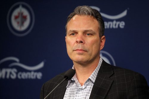 SPORTS - Winnipeg general manager Kevin Cheveldayoff spoke at a noon-hour press conference at the MTS Centre, just hours before the club heads to Nashville for a game Thursday against the Predators. BORIS MINKEVICH / WINNIPEG FREE PRESS  FEB. 11, 2015