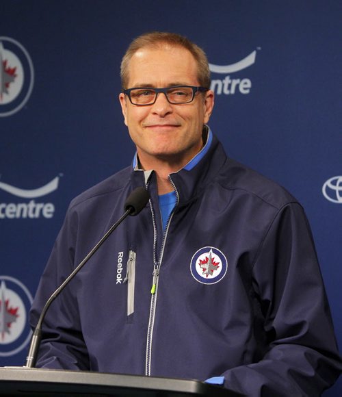 SPORTS - Winnipeg Jets coach Paul Maurice answers questions from the media after the teams trade announcement at the MTS Centre. BORIS MINKEVICH / WINNIPEG FREE PRESS  FEB. 11, 2015