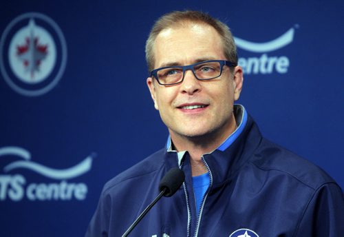 SPORTS - Winnipeg Jets coach Paul Maurice answers questions from the media after the teams trade announcement at the MTS Centre. BORIS MINKEVICH / WINNIPEG FREE PRESS  FEB. 11, 2015