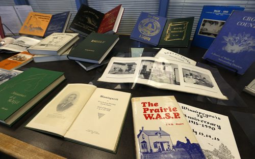 Some of the 27 rare and last copy local history books donated by the Manitoba Historical Society to the Manitoba Legislative Library. These latest additions published between 1910 and 2005 include the history of the  Winnipegosis, Minto, Oakburn and Riverside communities. They will become part of the Local History Collection open to the public in the Legislative Library's reference room at 200 Vaughan St.    Wayne Glowacki/Winnipeg Free Press Feb.11   2015