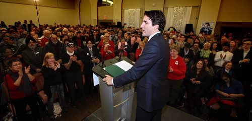 Justin Trudeau adresses a crowd of about 400 at the Punjab Cultural Centre in Winnipeg Wednesday evening. See Larry Kusch story. February 11, 2015 - (Phil Hossack / Winnipeg Free Press)