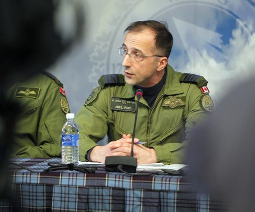 NEWS - 17 Wing Commander, Colonel Joël Roy during the press conference at 17 Wing. Topic: SAR Tech Sergeant Mark Salesse died during training in Alberta. BORIS MINKEVICH / WINNIPEG FREE PRESS  FEB. 12, 2015