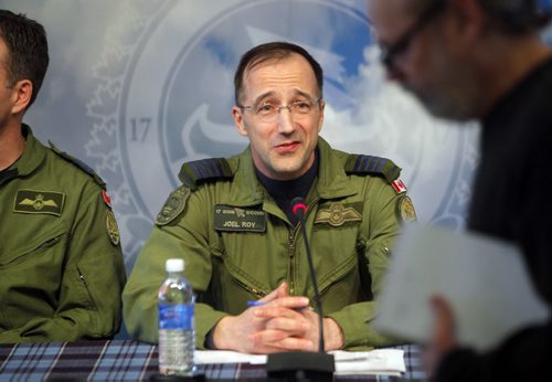 NEWS - 17 Wing Commander, Colonel Joël Roy during the press conference at 17 Wing. Topic: SAR Tech Sergeant Mark Salesse died during training in Alberta. BORIS MINKEVICH / WINNIPEG FREE PRESS  FEB. 12, 2015
