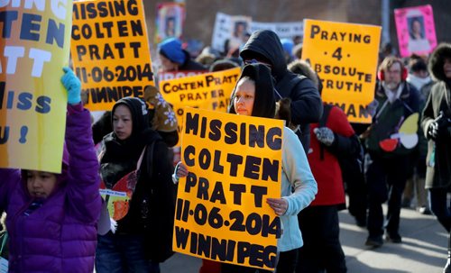 The Women's Memorial March of Manitoba departs from the University of Winnipeg, raising awareness for missing and murdered Indigenous women across the country, Saturday, February 14, 2015. (TREVOR HAGAN/WINNIPEG FREE PRESS)