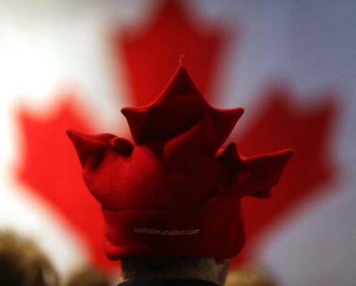 A flag raising event at the CMHR on the 50th anniversary of our current Canadian Flag, Sunday, February 15, 2015. (TREVOR HAGAN/WINNIPEG FREE PRESS)