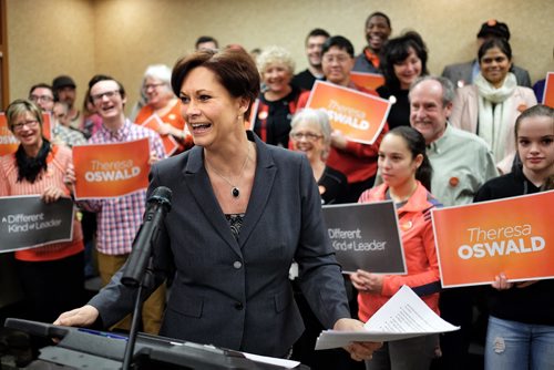 Theresa Oswald presented her plans to win the next provincial election and give NDP members a stronger role in the party during a media conference at CanadInn Polo Park Monday.  150216 February 16, 2015 Mike Deal / Winnipeg Free Press