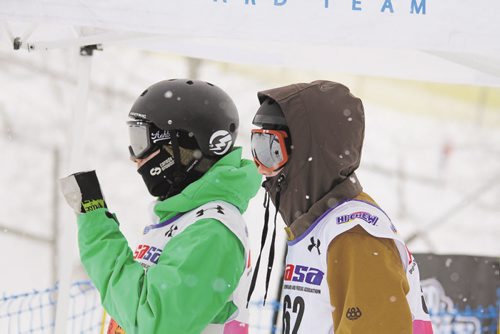 Canstar Community News Feb. 11, 2015 - Local snowboarders Hunter Schur (left) and Nick Palamar area heading to Prince George, B.C. to compete in the 2015 Canada Winter Games slopestyle snowboard competition. (SUPPLIED)