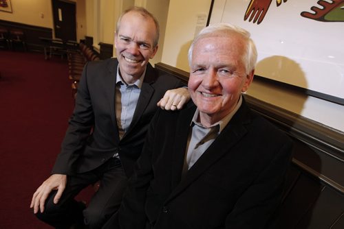 February 17, 2015 - 150217  -  University of Winnipeg history professor Robert Young and Winnipeg Free Press publisher Bob Cox are photographed at the launch of Young's book Premonitions of War: The Winnipeg Free Press And The Hitler Years  Tuesday, February 17, 2015. John Woods / Winnipeg Free Press