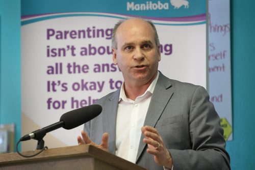 Dave Angus, president and CEO, Winnipeg Chambers of Commerce, speaks at the press conference for the launch of the early childhood development strategy at Immigrant and Refugee Community Organizations of Manitoba on Wednesday.    Feb 18, 2015 Ruth Bonneville / Winnipeg Free Press