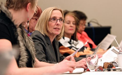 Raeann Thibeault, A-VP Community Development talks during a meeting of the Board of Governors of Red River College Wednesday evening.  150218 February 18, 2015 Mike Deal / Winnipeg Free Press