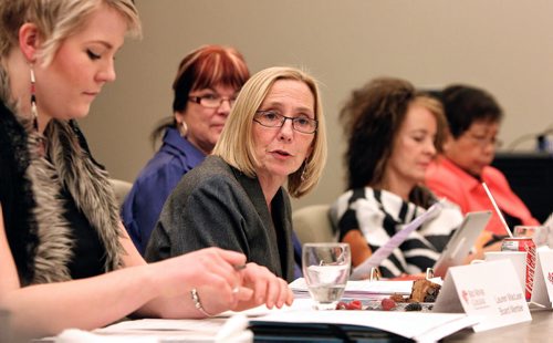 Raeann Thibeault, A-VP Community Development talks during a meeting of the Board of Governors of Red River College Wednesday evening.  150218 February 18, 2015 Mike Deal / Winnipeg Free Press