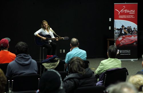 LOCAL - STANDUP -  Skywalk Concert at Millennium Library - Carol Shields Auditorium. Singer/Songwriter Ila Barker performing selections from her self-titled CD. People are encouraged to bring their lunch and be informed and entertained. University of Winnipeg, Virtuosi Concerts. BORIS MINKEVICH / WINNIPEG FREE PRESS  FEB. 19, 2015